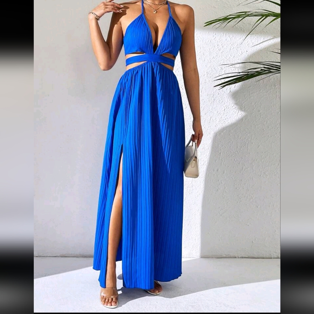 Blue Halter Maxi Dress